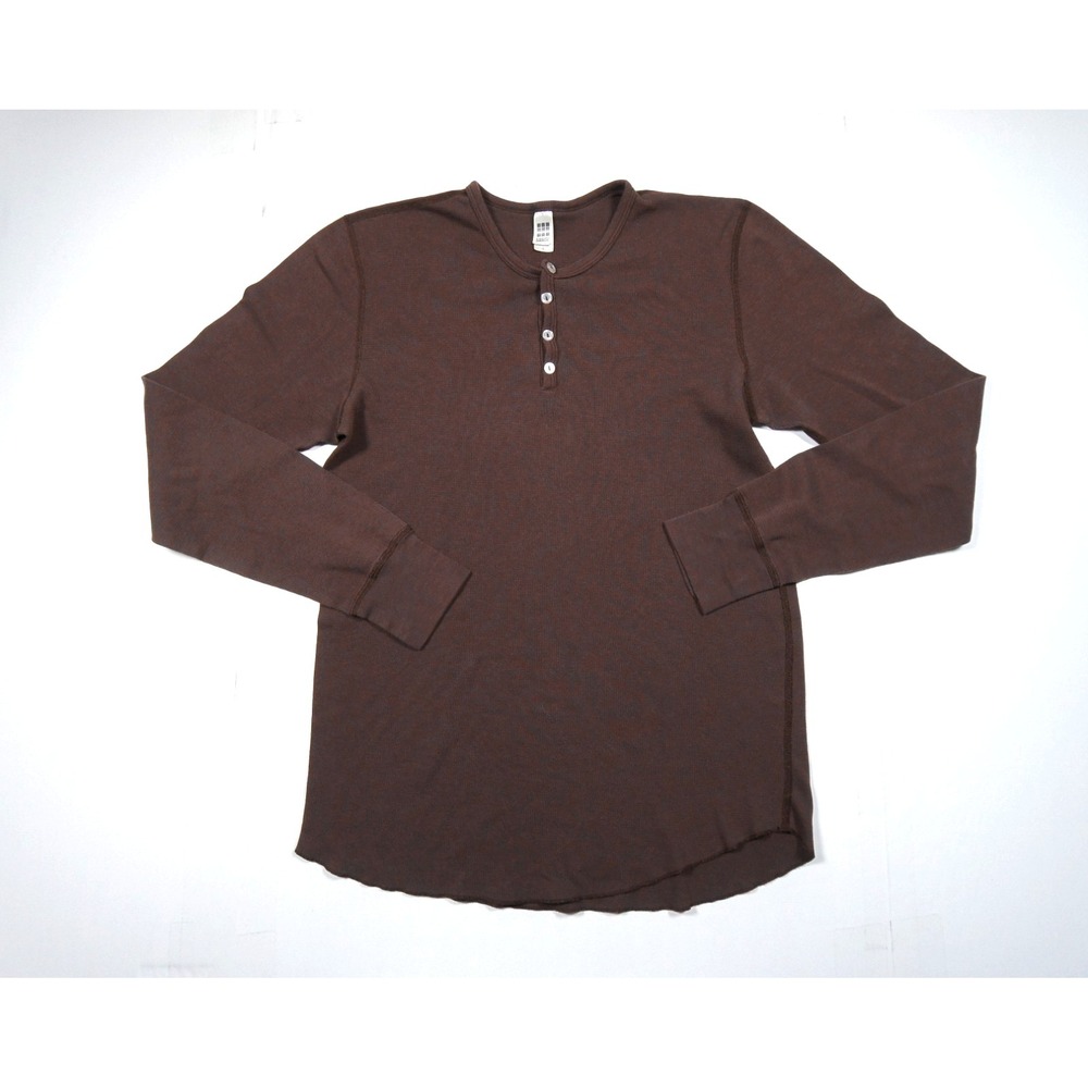 Vintage American Apparel Shirt Mens Large Brown Henley Long Sleeve Dexter